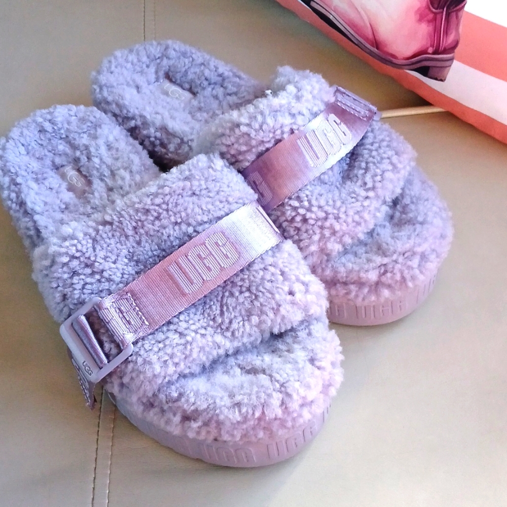UGG Lavender purple Shearling Fluffy Slides Slipper 8